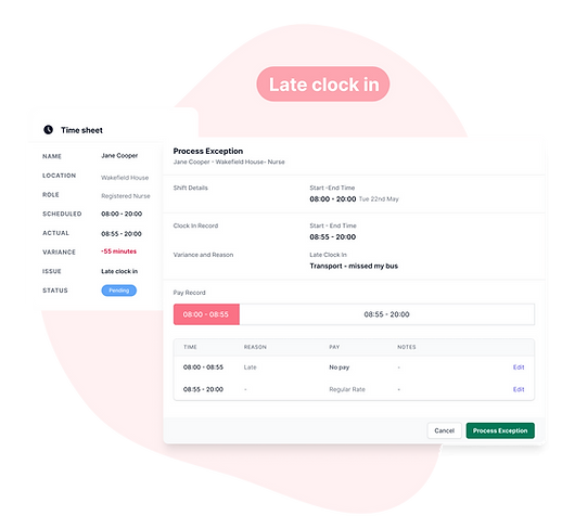 Exception handling using Sona's workforce management software