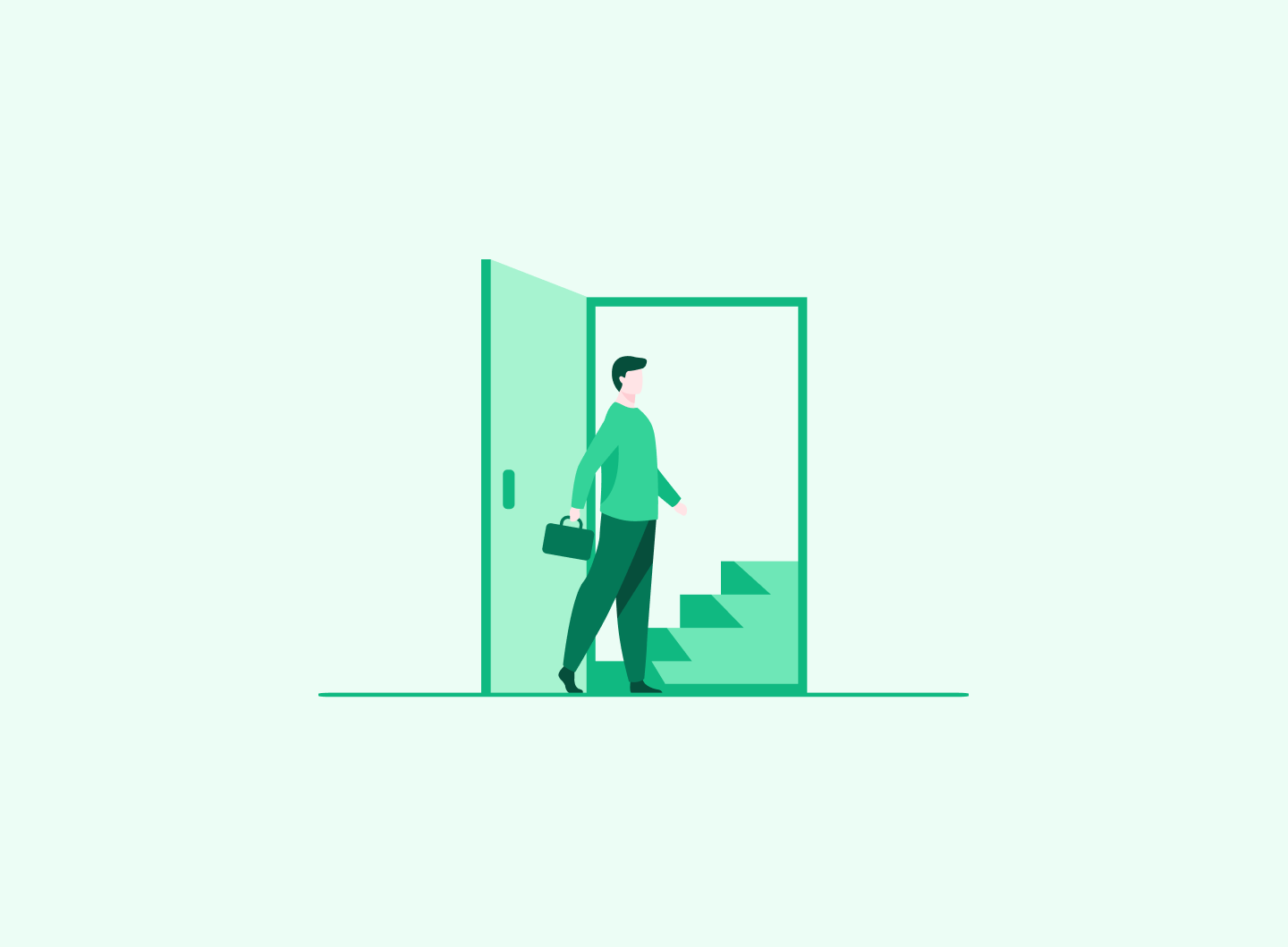 returning employee going through an open door 