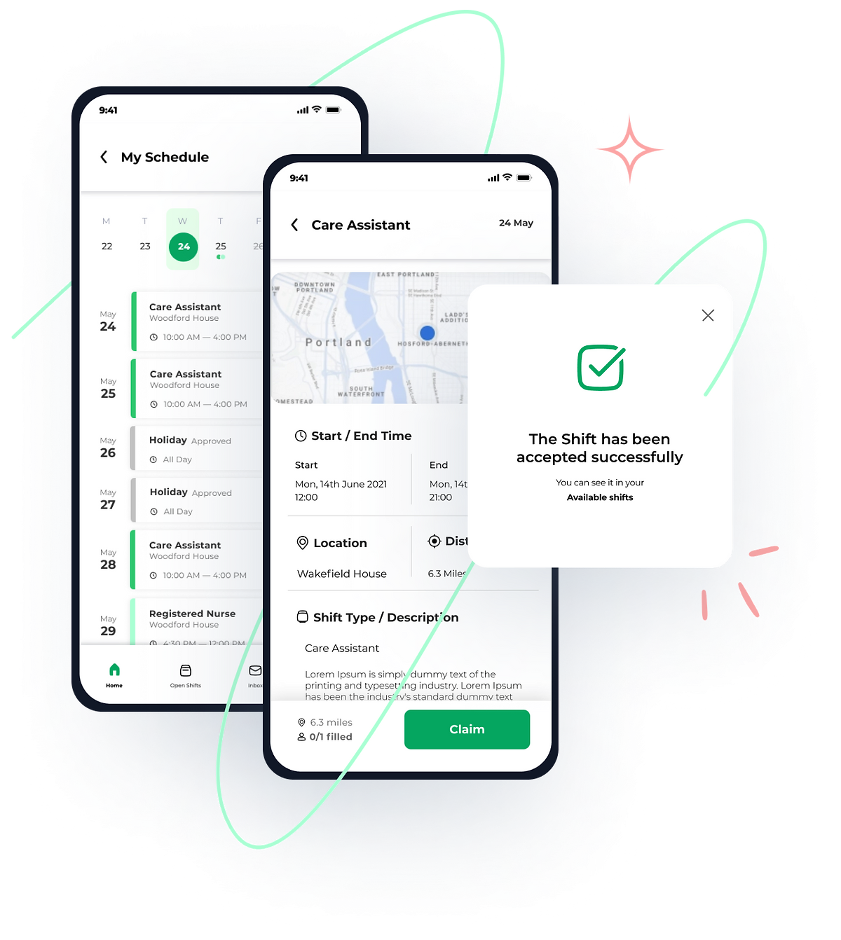 Sona's workforce management software in use on a deskless worker's mobile phone